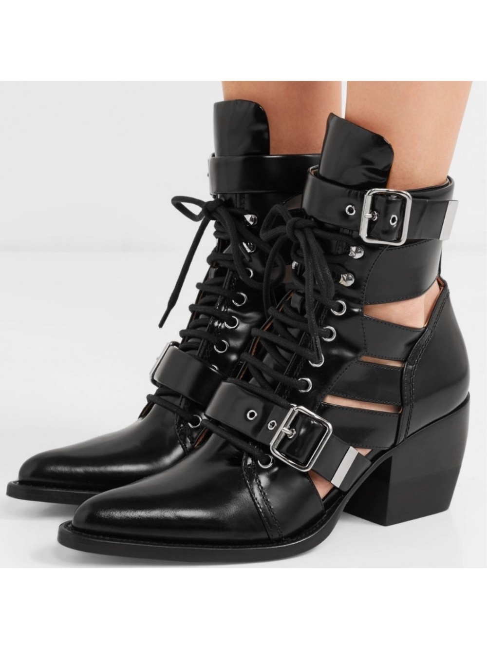 Chloe Rylee Lace Up Cut Out Buckle Ankle Boots